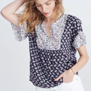 Madewell Print-Mix Drop-Shoulder Top in Blossoming Vines Navy